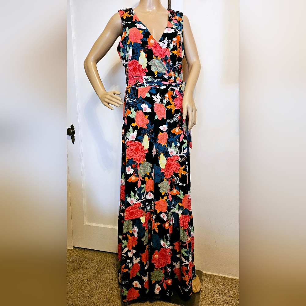 NWT THALIA SODI Vibrant Spring Floral Illusion Wrap Maxi Dress M 8 10 - Picture 5 of 9